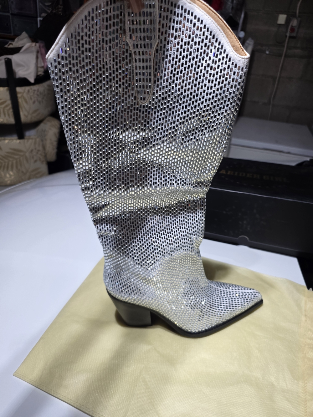 Silver Rhinestone Heeled Cowboy Boot - Women's Sparkle Western Boot